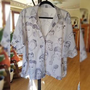 Vintage (no tags) Abstract Face Print Button Down